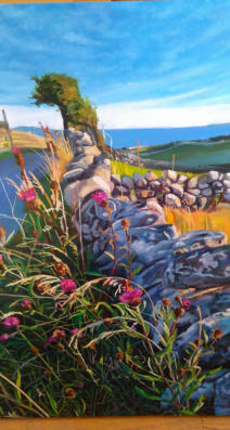 colourful oil painting of a cannemara wall